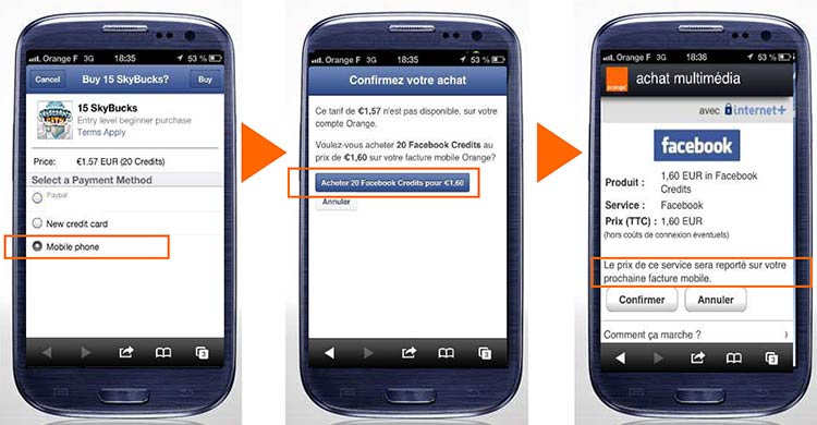Orange lance le paiement dans Facebook mobile via sa facture