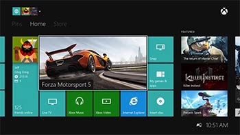Ecran d'accueil de la Xbox One