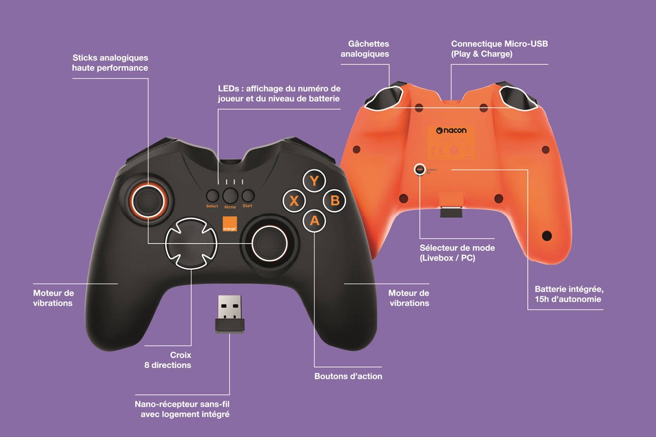 Manette Orange pour PC et Livebox