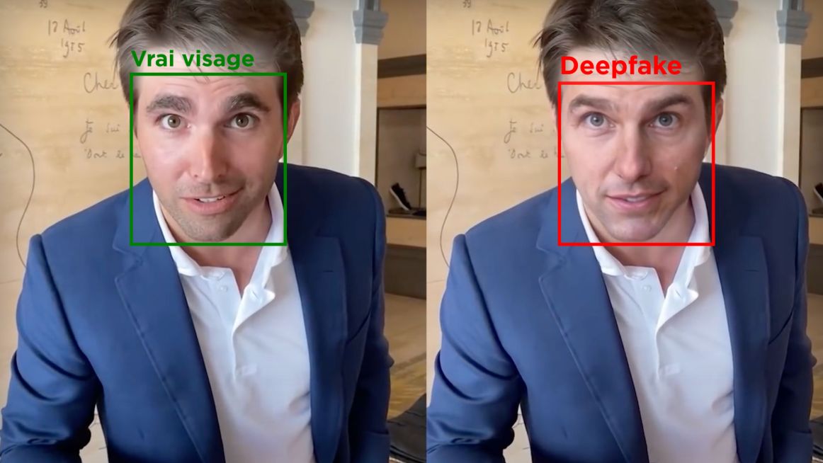 Exemple de deepfake avec l'acteur Tom Cruise (à droite)